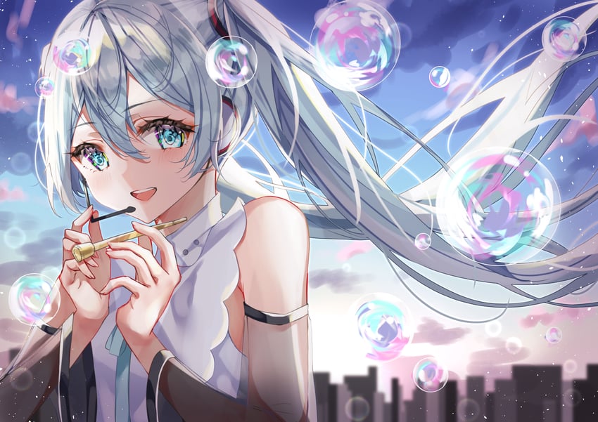 Piapro Studio、VOCALOID、初音未来 1名女孩 :D 水色瞳 水色缎带 黑色袖子