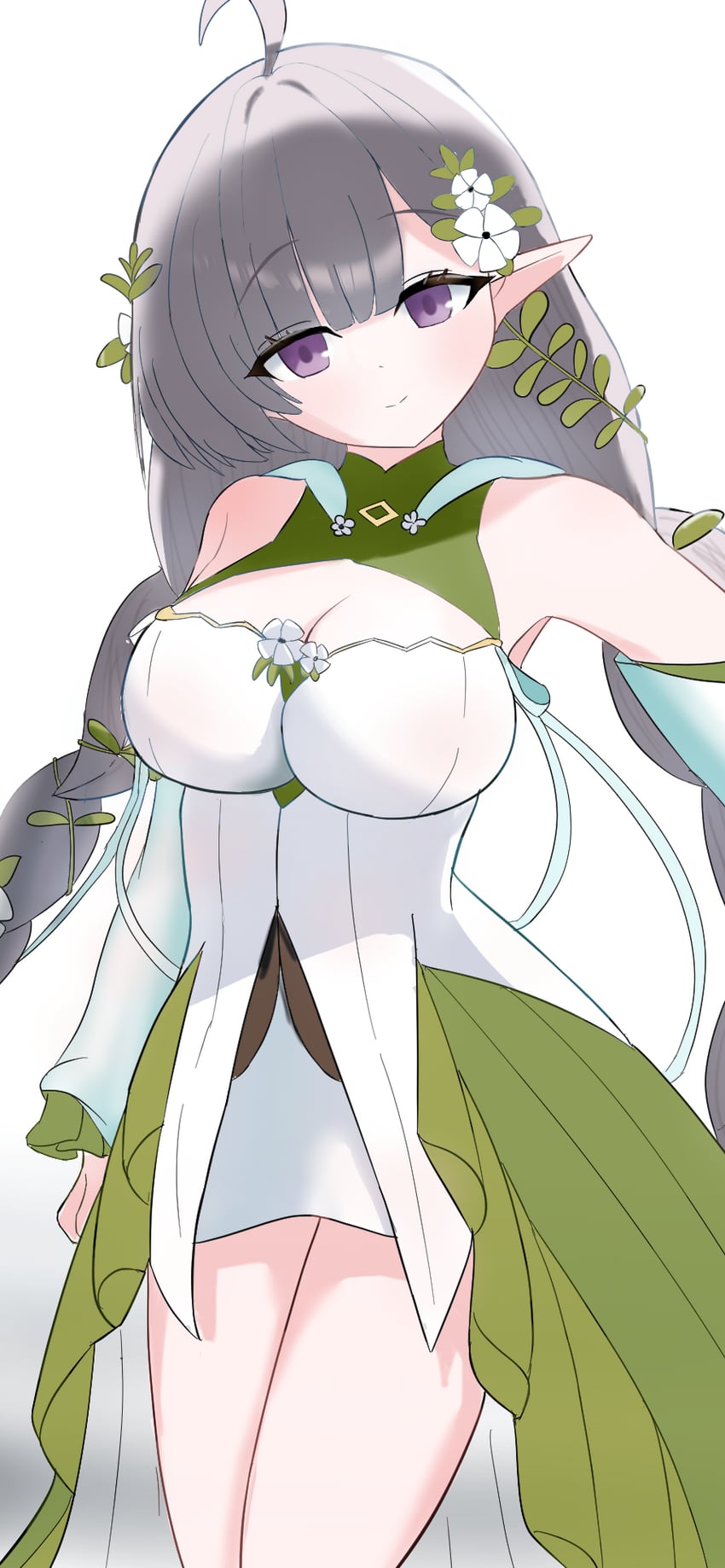 碧蓝航线、埃弗森 (碧蓝航线)、evertsen (guardian fae of the mangroves) (azur lane) 1名女孩 呆毛 露肩 辫子 乳房