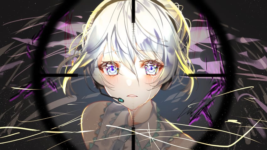 火花 (Vocaloid)、VOCALOID、初音未来 1名女孩 脸红 有领衬衫 准星视角 皱眉