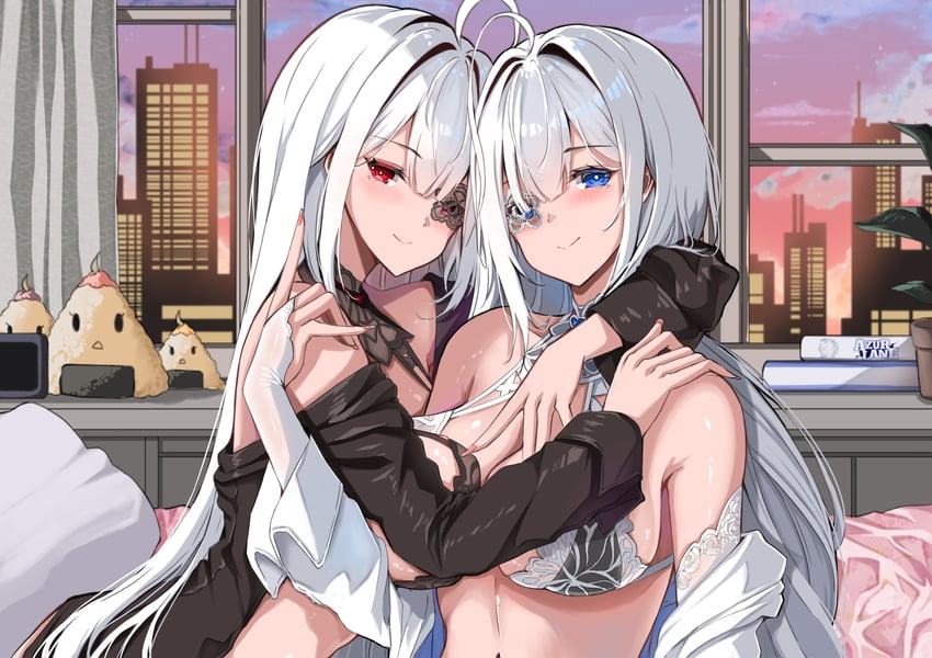 碧蓝航线、埃姆登(碧蓝航线)、emden (waterside whispers at dusk) (azur lane) 2名女孩 呆毛 比基尼 黑色比基尼 黑色夹克