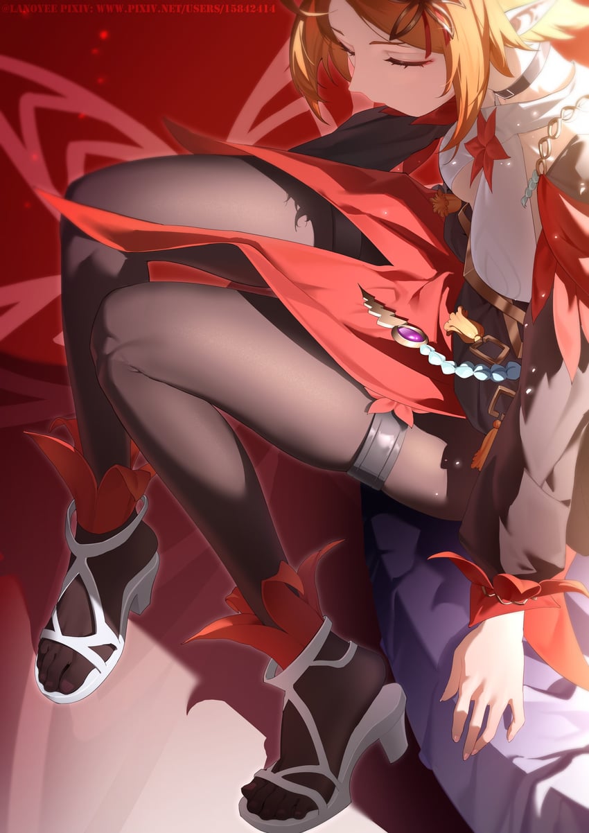 游戏王、elfnote lucina 1名女孩 脚链 黑色项圈 黑色过膝袜 项圈