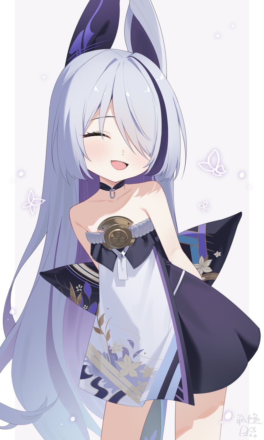 碧蓝航线、unzen-chan (azur lane) 1名女孩 :D 幼化 双手背在身后 露肩