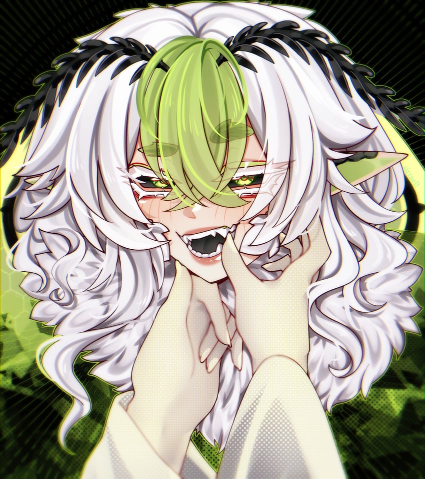 个人势虚拟主播、Juniper Actias、Juniper Actias (太空侵略者) 1名女孩 1个其他角色 触角 节肢动物娘 黑色巩膜