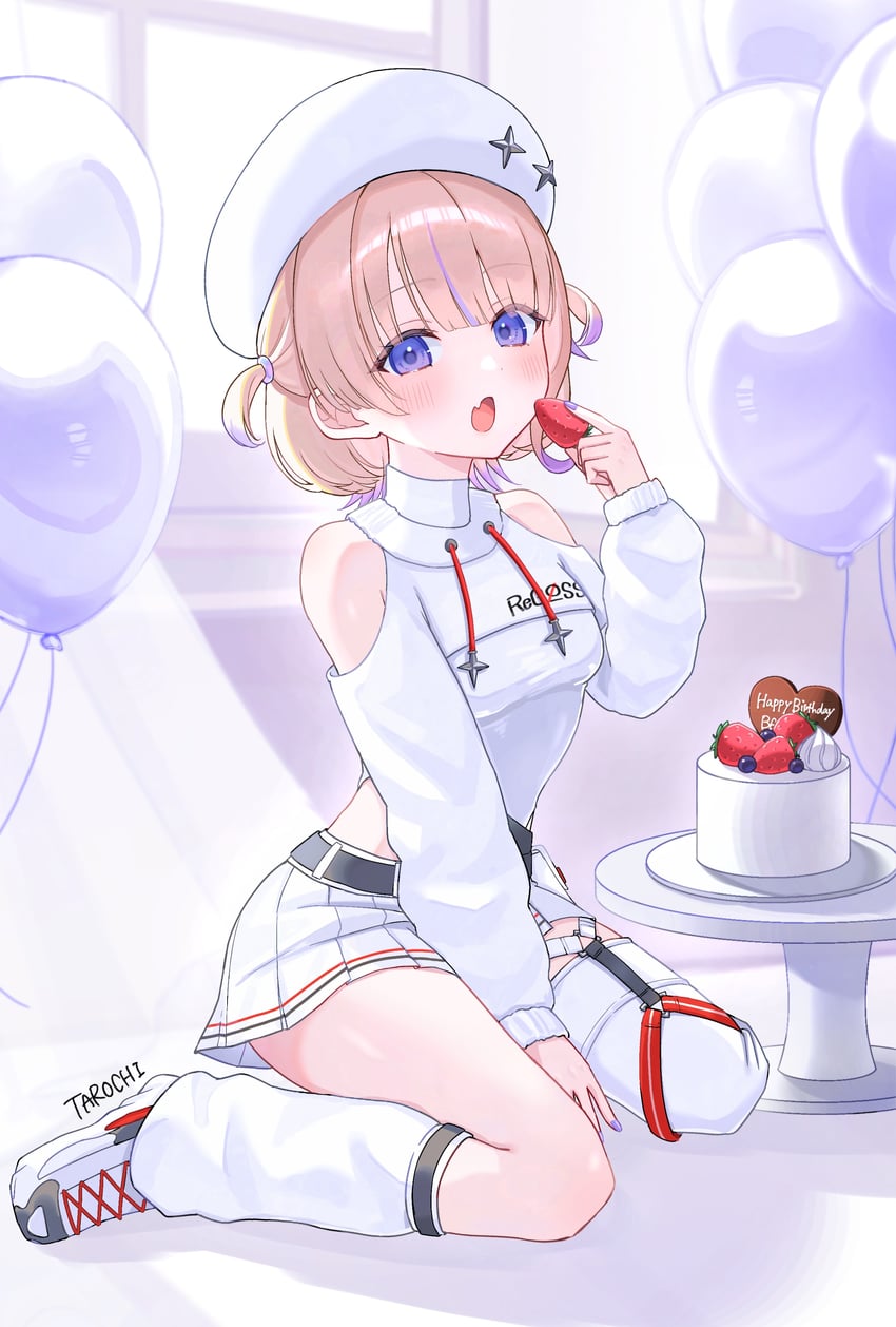 Hololive、hololive DEV_IS、等轰一奏 1名女孩 气球 贝雷帽 生日蛋糕 金发