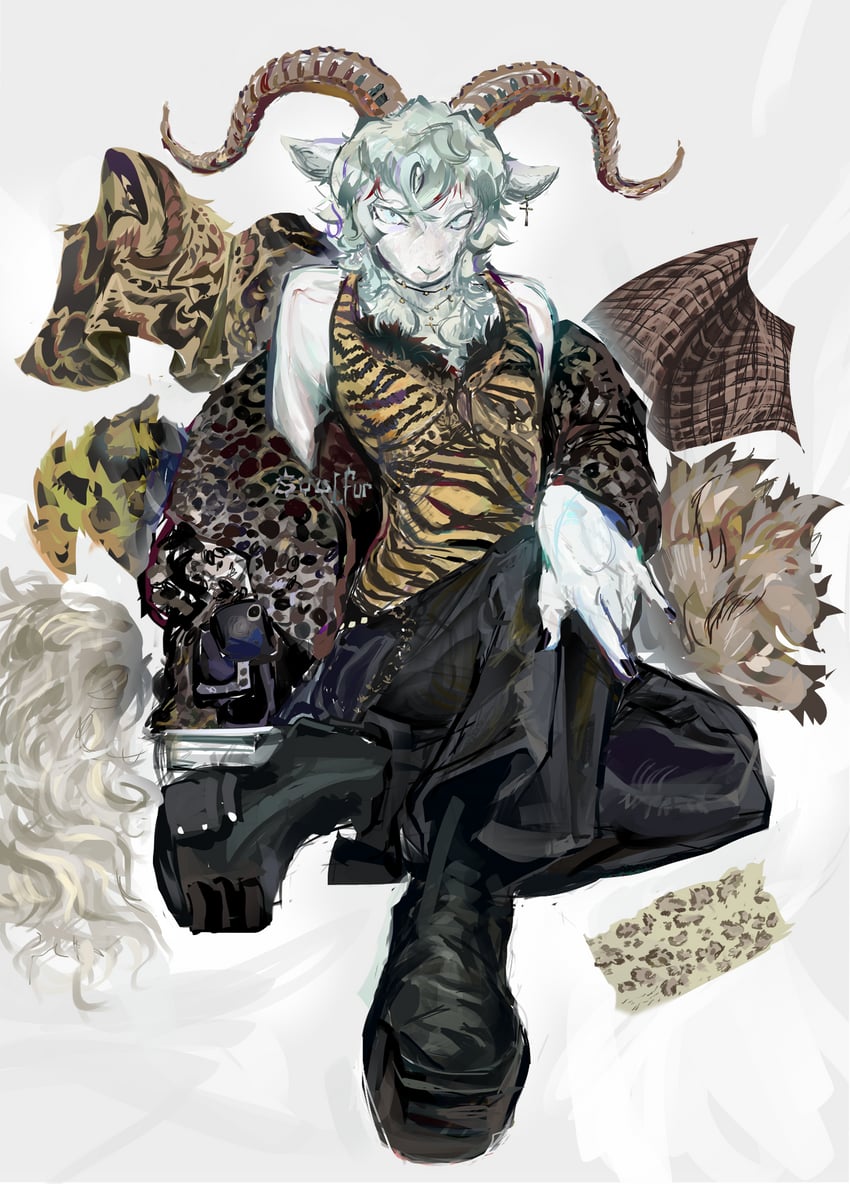 动物狂想曲、皮纳（BEASTARS） 1名男孩 动物花纹 水色瞳 水色发 黑色指甲