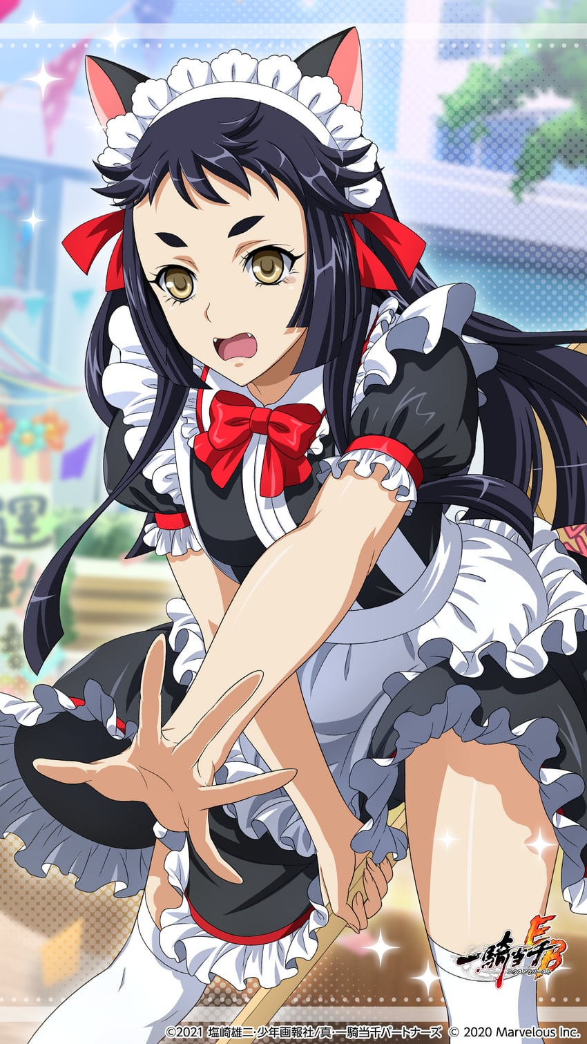 一骑当千、一骑当千 Extra Burst、ashiya douman (ikkitousen) 1名女孩 兽耳 围裙 腿间 黑色连衣裙