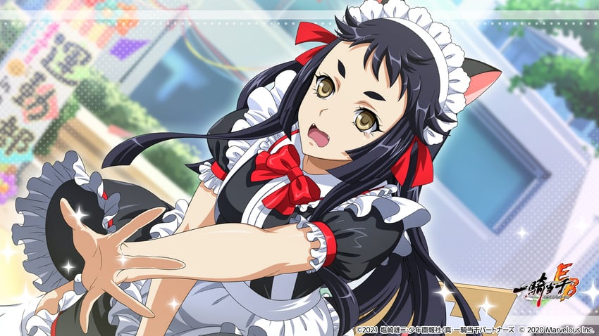 一骑当千、一骑当千 Extra Burst、ashiya douman (ikkitousen) 1名女孩 兽耳 围裙 腿间 黑色连衣裙