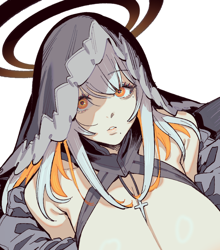 二次元插画 乳房 乳沟 十字架 光环 橙瞳