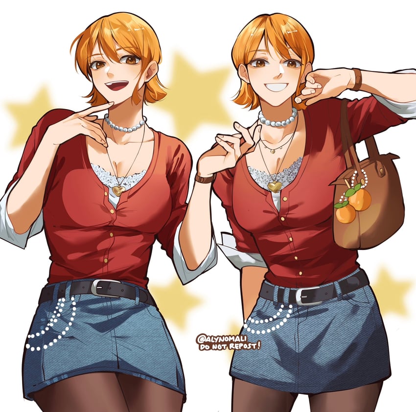 海贼王、娜美 (海贼王) 1名女孩 替换服装 包 蓝裙子 乳房