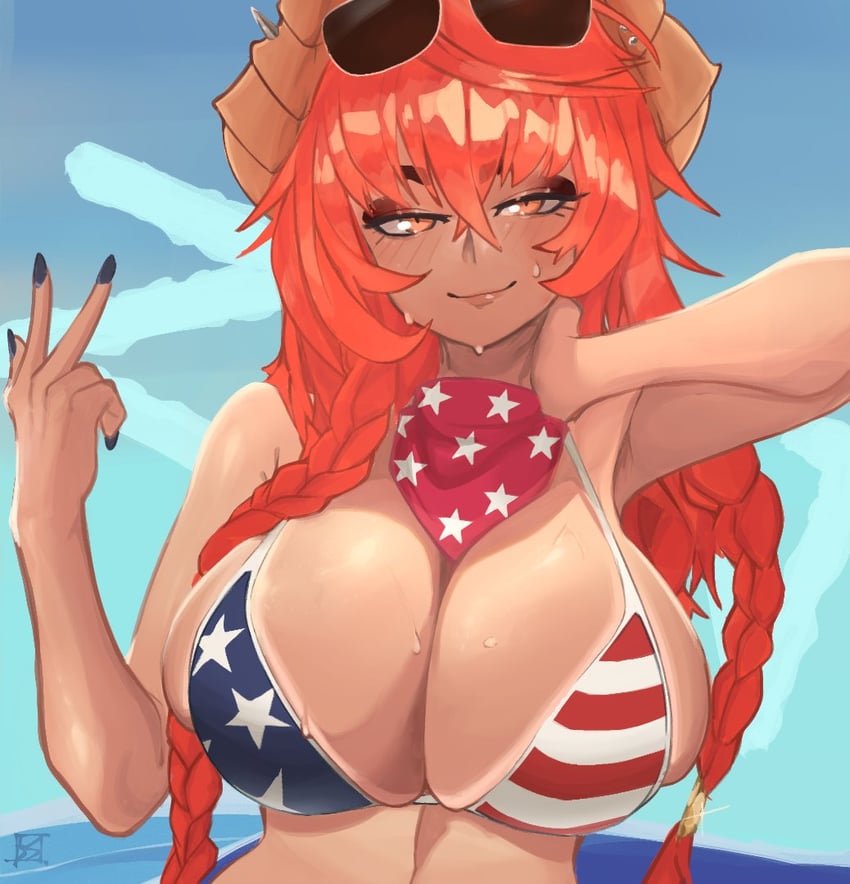 个人势虚拟主播、Zentreya、Zentreya (龙形态) 1名女孩 美国国旗 星条旗比基尼 美国国旗印花 比基尼