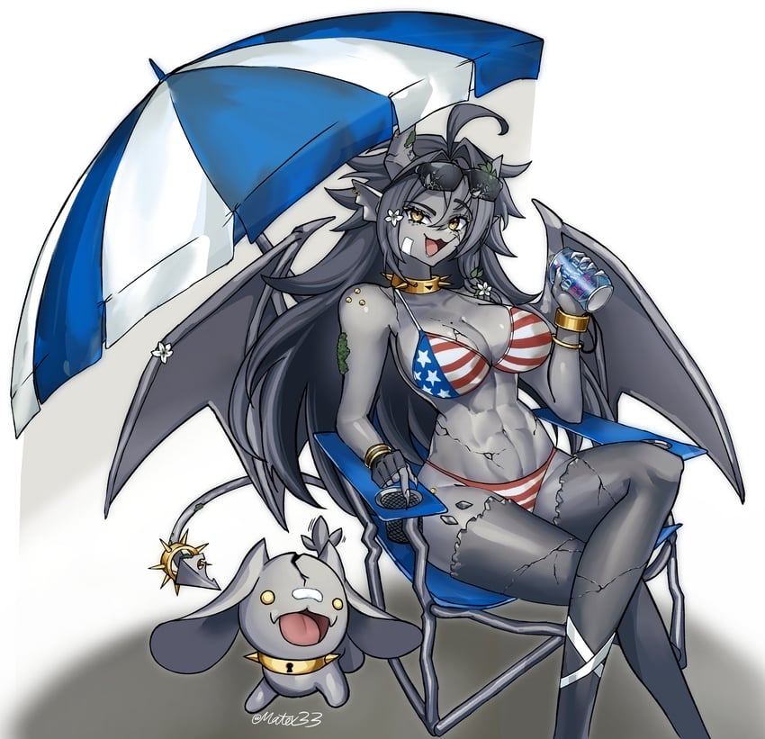 个人势虚拟主播、jax (vtuber) 1名女孩 腹肌 呆毛 美国国旗 星条旗比基尼