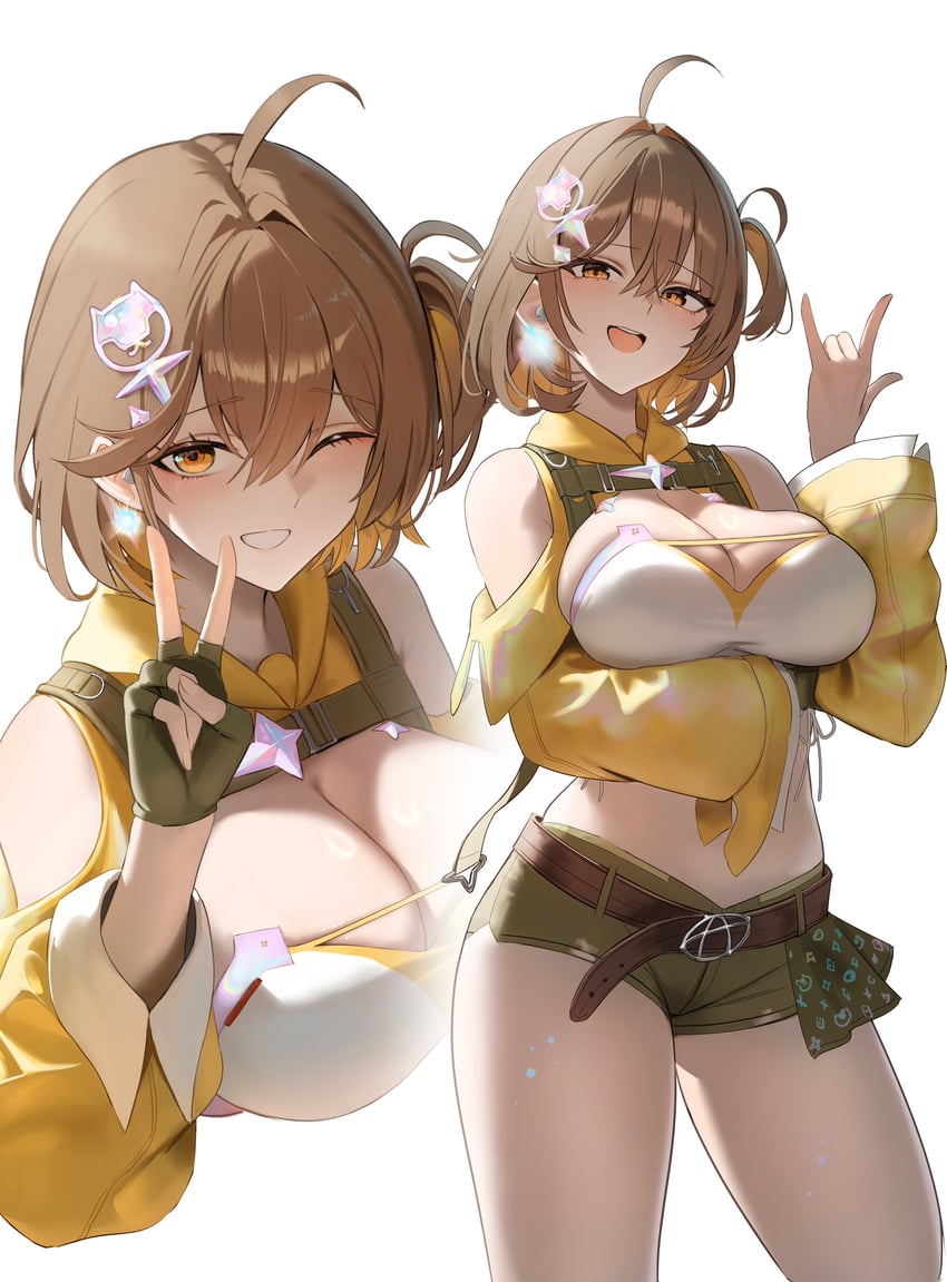 胜利女神：妮姬、阿尼斯(妮姬)、阿尼斯 (明星) (胜利女神：妮姬) 1名女孩 呆毛 抹胸 露肩 腰带