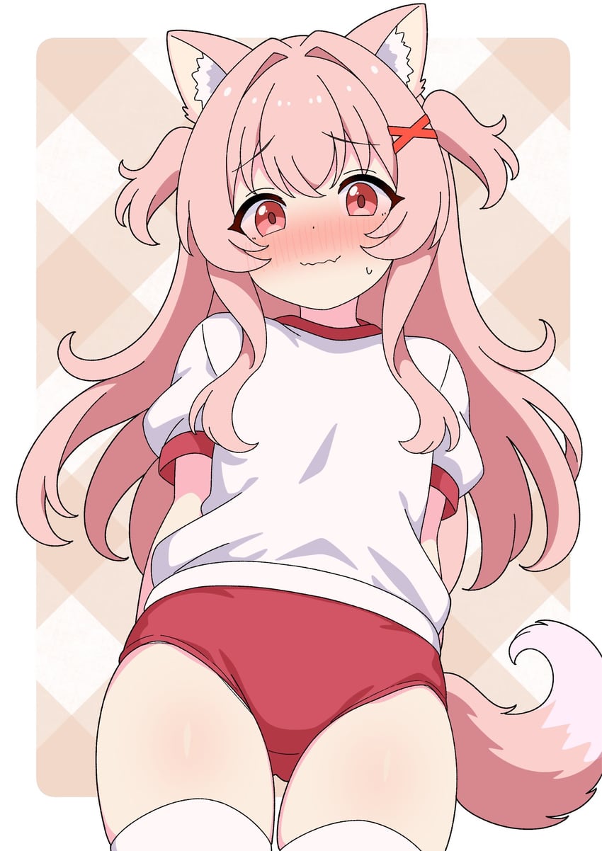 原创、悠酱 (inugamikenoy) 1名女孩 兽耳毛 兽耳 双手背在身后 脸红