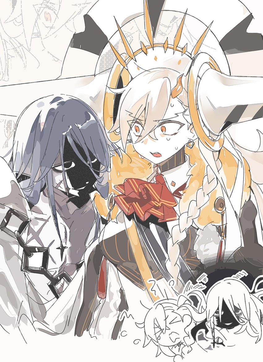 Fate/Grand Order、Fate系列、告死天使 (Fate) 1名男孩 1名女孩 闭眼挤眼 阿斯科特领巾 黑瞳