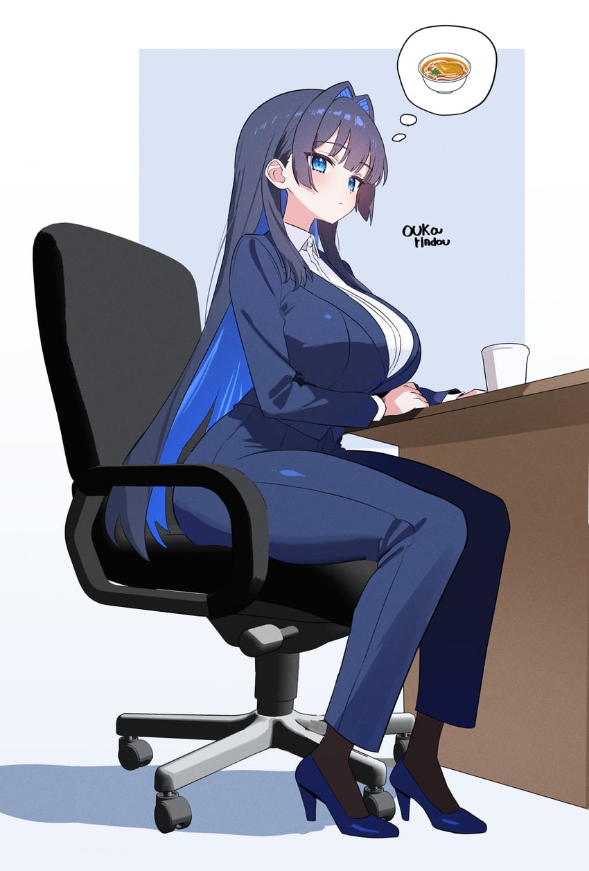 Hololive、Hololive英语、议会 (Kronii) 1名女孩 作者名 黑发 黑袜 蓝眼
