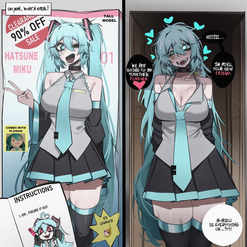 VOCALOID、初音未来 1名女孩 黑色过膝袜 蓝眼 蓝发 乳房