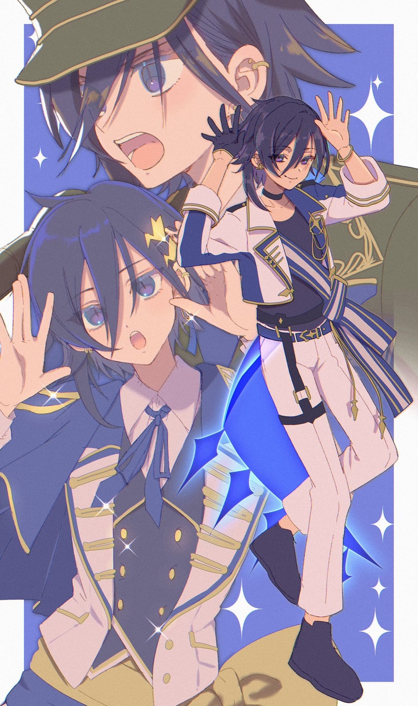 HOLOSTARS、奏手一 1名男孩 惊讶 腰带 黑色项圈 黑色手套