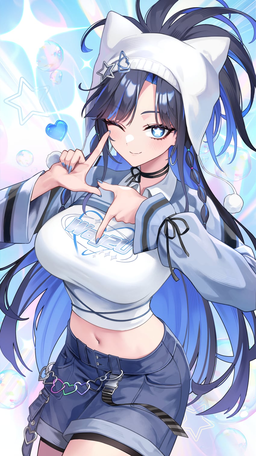 Hololive、Hololive英语、way 2 u (ouro kronii) 1名女孩 ;) 动物帽子 骑行裤 短裤下的单车裤