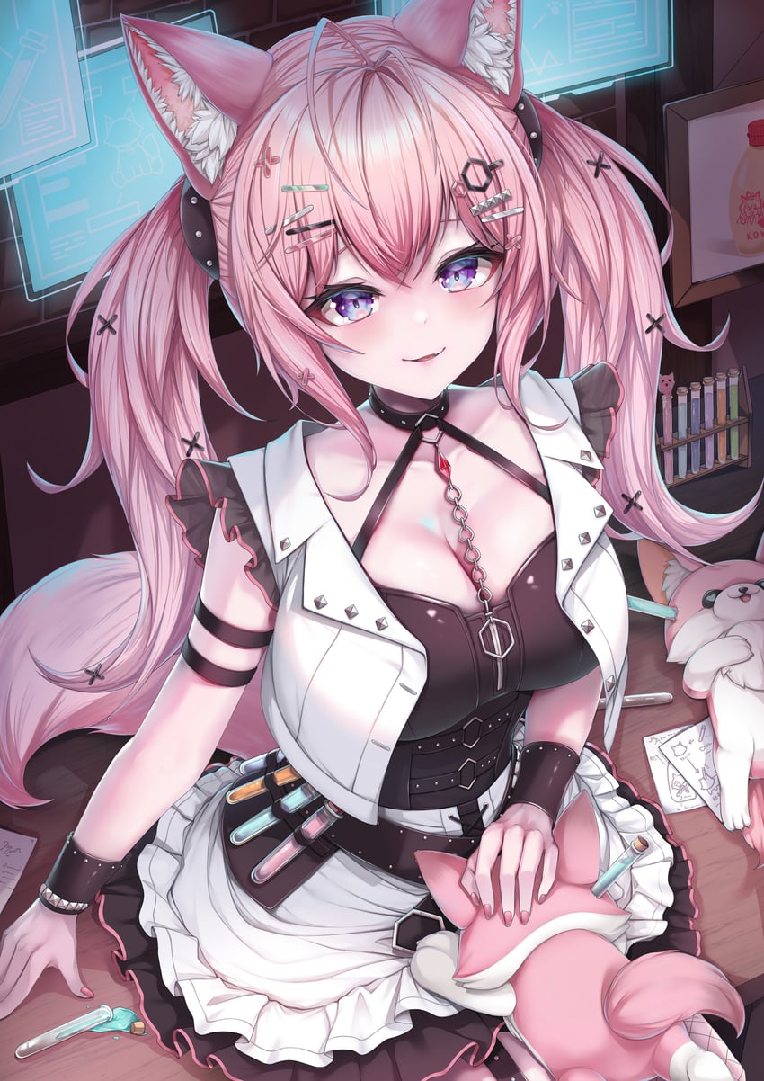 Hololive、博衣小夜里、Kokoro (博衣小夜璃) 1名女孩 替换服装 兽耳 呆毛 围裙