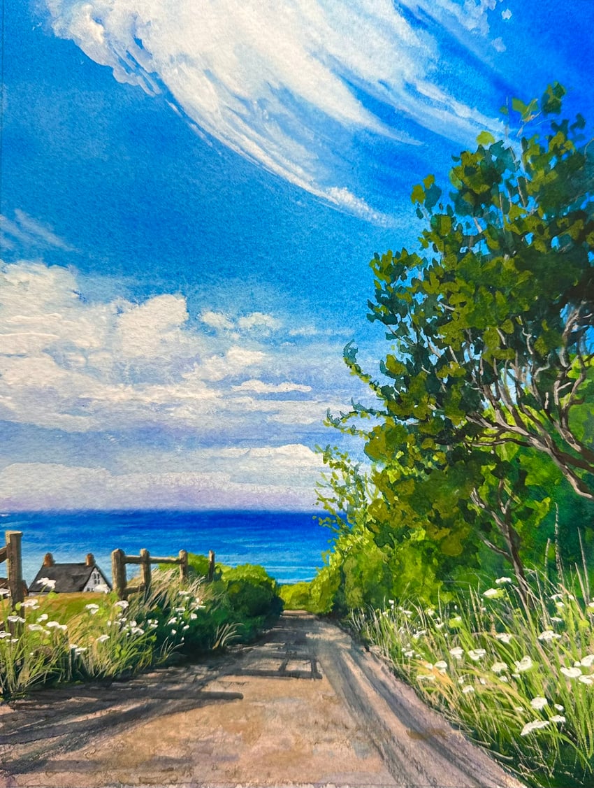 原创 蓝天 云 白天 栅栏 花