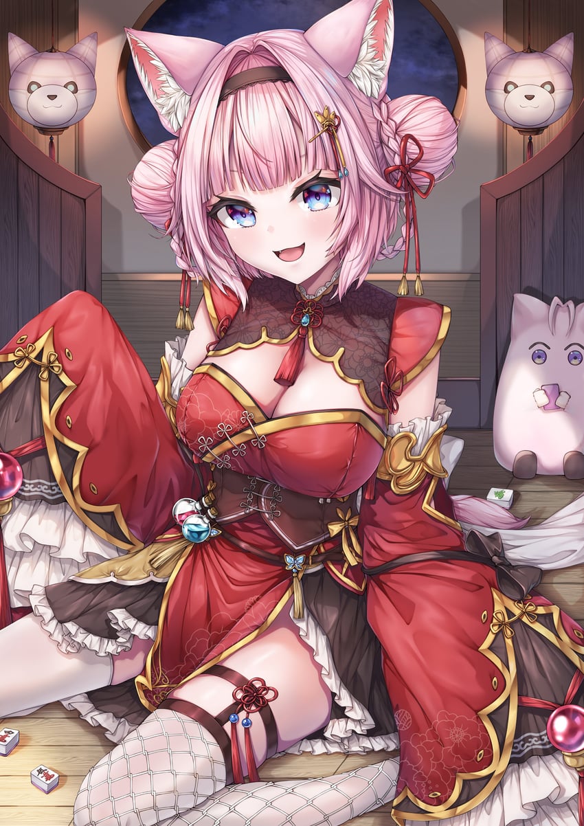 Hololive、博衣小夜里、博衣小夜璃 (第6套服装) 1名女孩 异色瞳 发型长度变动 (更短) 兽耳毛 兽耳