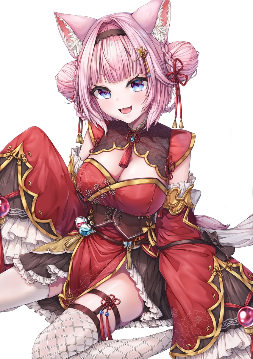 Hololive、博衣小夜里、博衣小夜璃 (第6套服装) 1名女孩 异色瞳 发型长度变动 (更短) 兽耳毛 兽耳