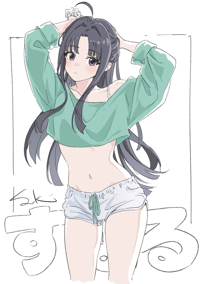 少女乐队的呐喊 1名女孩 呆毛 举起双手 露肩 黑发