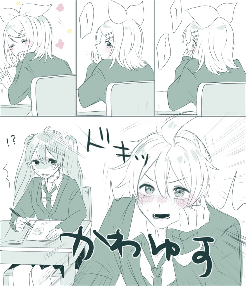 VOCALOID、初音未来、镜音连 !? 1名男孩 2名女孩 呆毛 恼怒