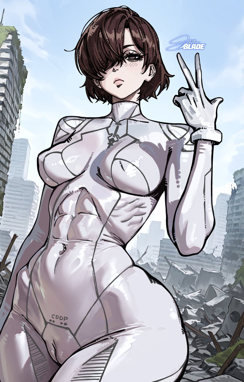 星刃、stellar blade: blood rain、evie (stellar blade) 1名女孩 紧身连体衣 乳房 棕眼睛 棕发