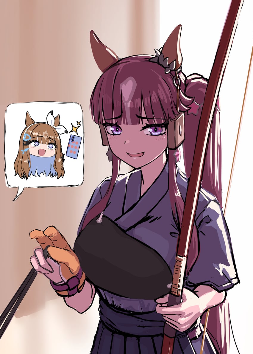 赛马娘、杏目 (赛马娘)、幸运丁香 (赛马娘) 2名女孩 :D 射箭 蓝眼 蓝发