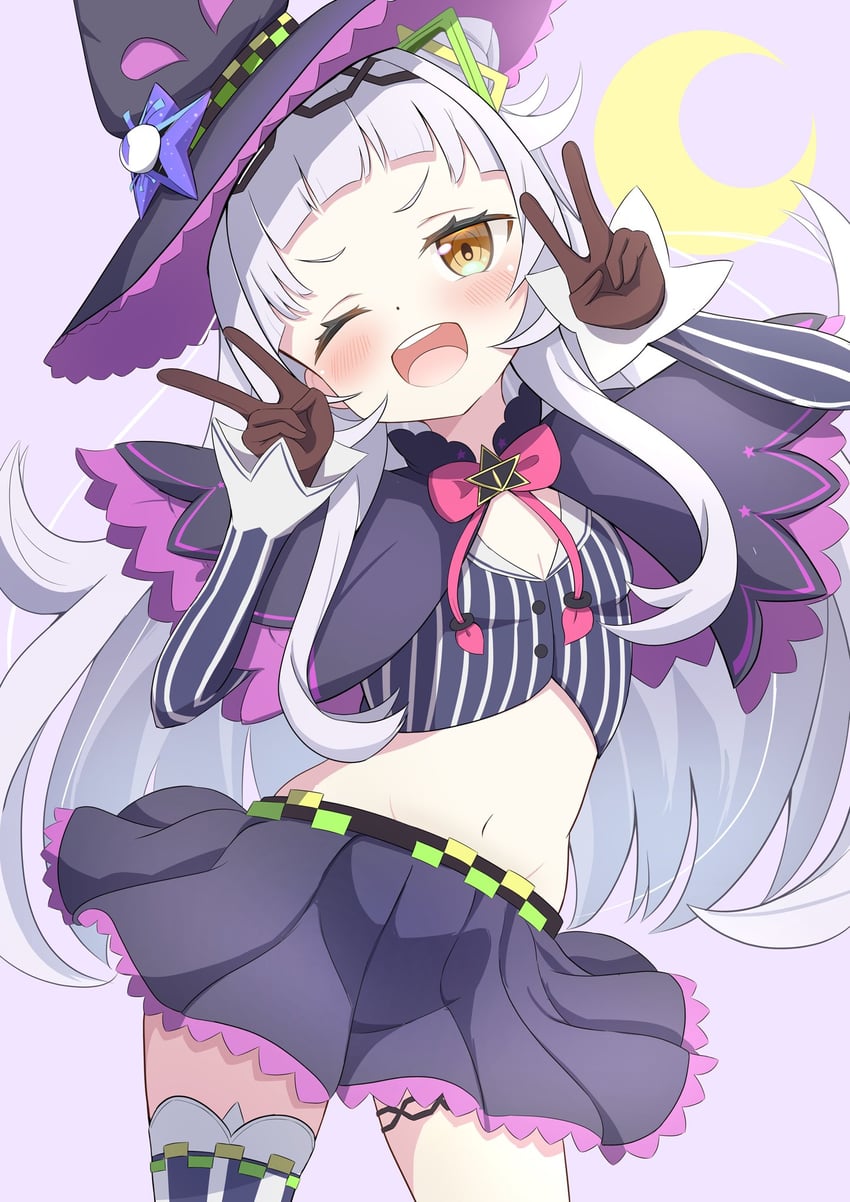 Hololive、紫咲诗音 1名女孩 黑色小披肩 黑色手套 黑帽子 黑衬衫