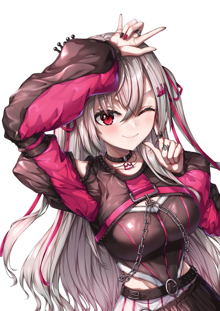 Hololive、hololive DEV_IS、猪崎理央那 1名女孩 ;) 摇滚手势 胳膊举过头顶 举手