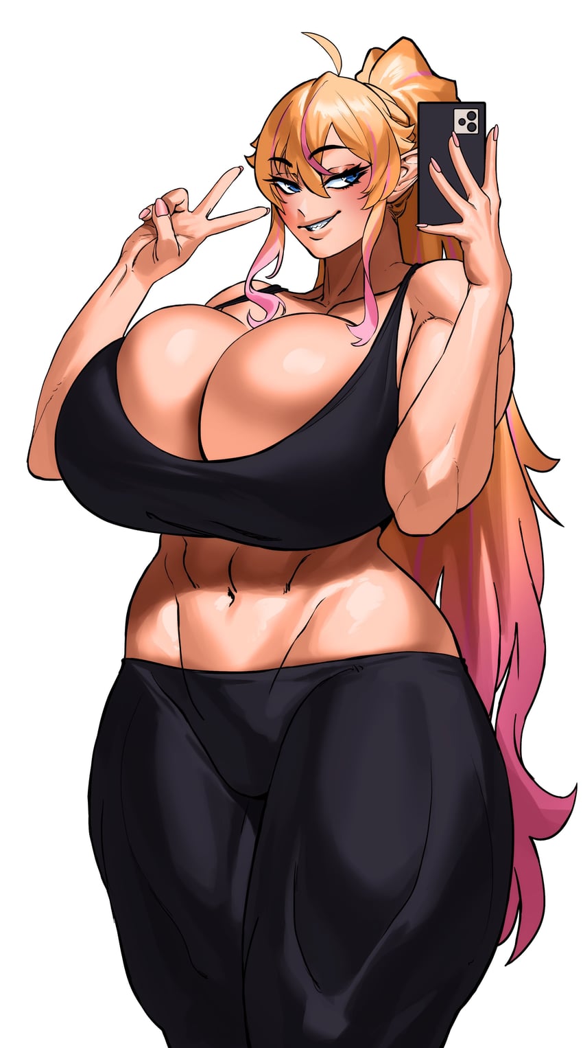 原创 黑裤子 金发 乳房 乳沟 渐变发