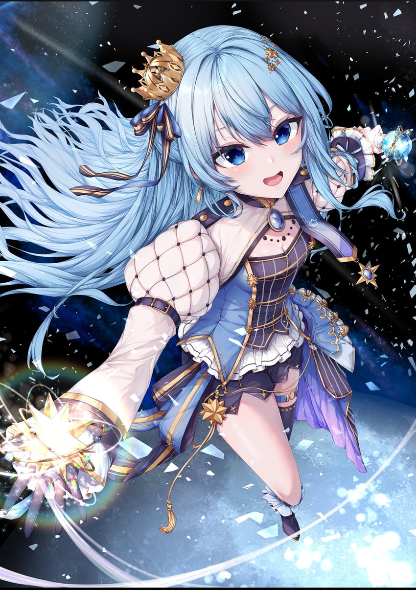 Hololive、星街彗星、星街彗星 (Stellar into the Galaxy) 1名女孩 发型长度变动 (更长) 不对称鞋履 黑色靴子 黑衬衫