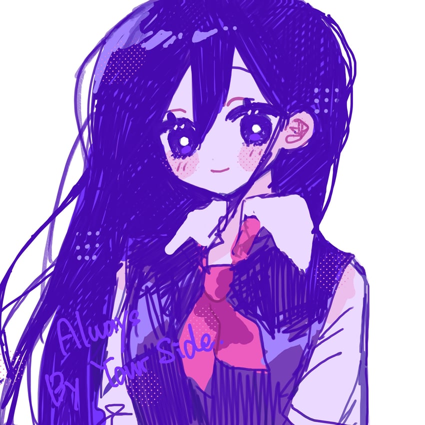 OMORI、Mari (Omori)、Mari (Omori) 1名女孩 手放在身体两侧 脸红 乳房 亮瞳