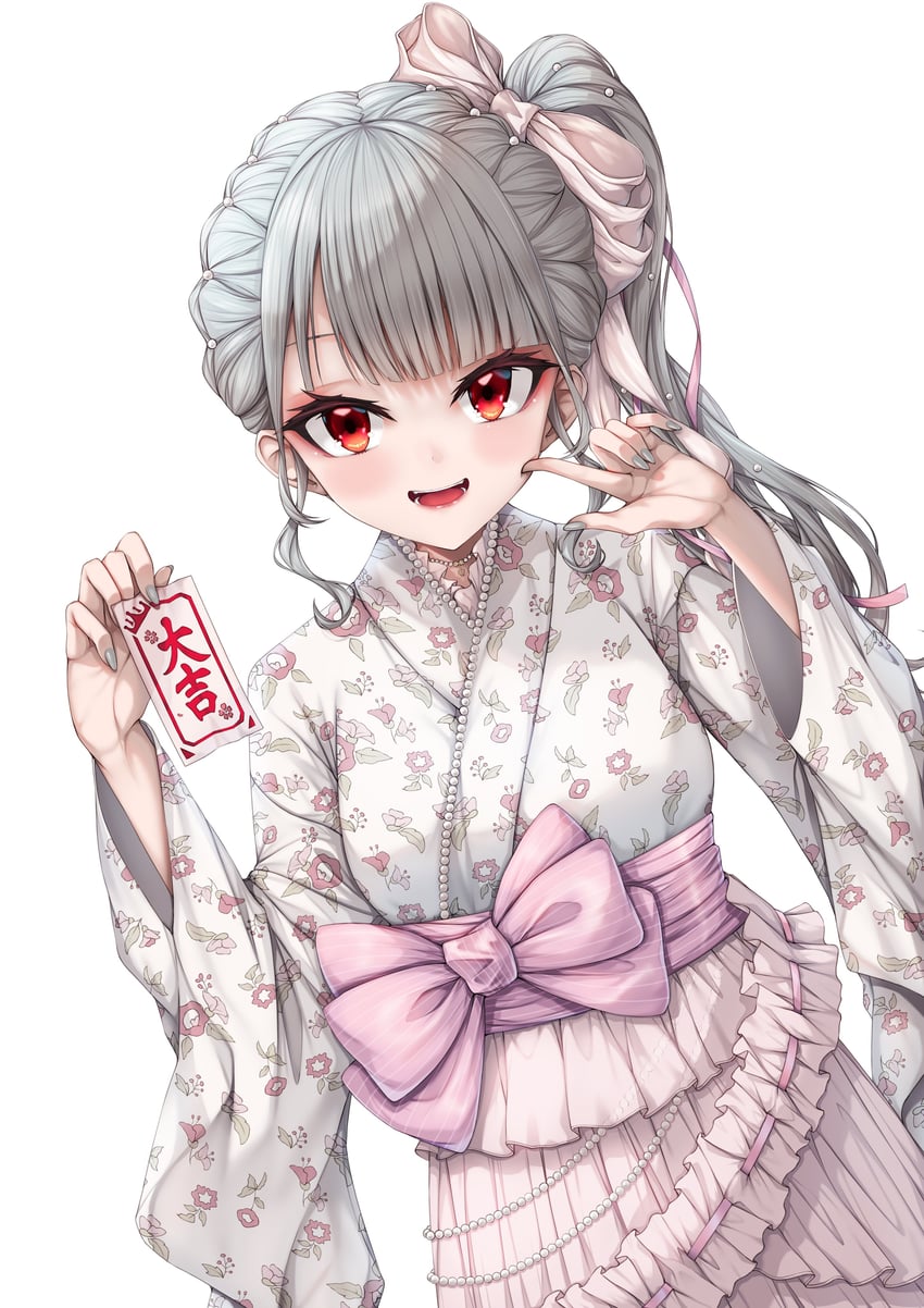 Hololive、hololive DEV_IS、猪崎理央那 1名女孩 摇滚手势 齐刘海 蝴蝶结 辫子