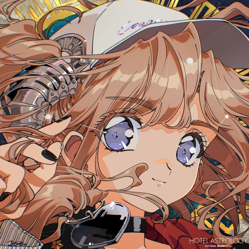 hotel astrology、原创 90年代风格 1名女孩 棒球帽 黑色项圈 黑色指甲