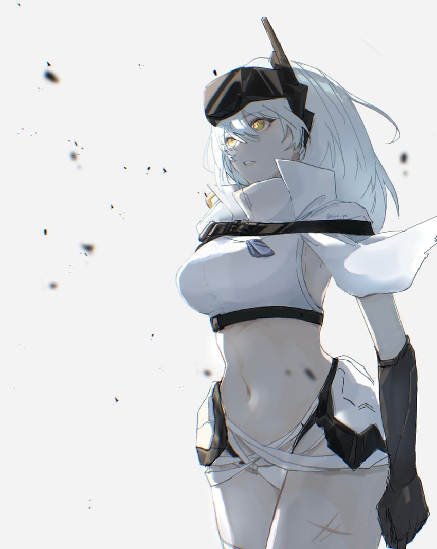 胜利女神：妮姬、白雪公主 (重火力) (胜利女神：妮姬)、白雪公主 1名女孩 腰部绷带 黑色手套 乳房 军牌