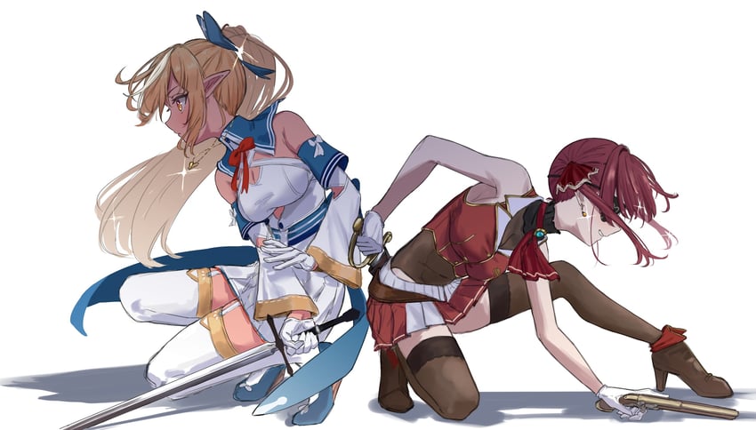 Hololive、宝钟玛琳、宝钟玛琳 (第一套服装) 2名女孩 踝靴 古董枪械 腋下 阿斯科特领巾