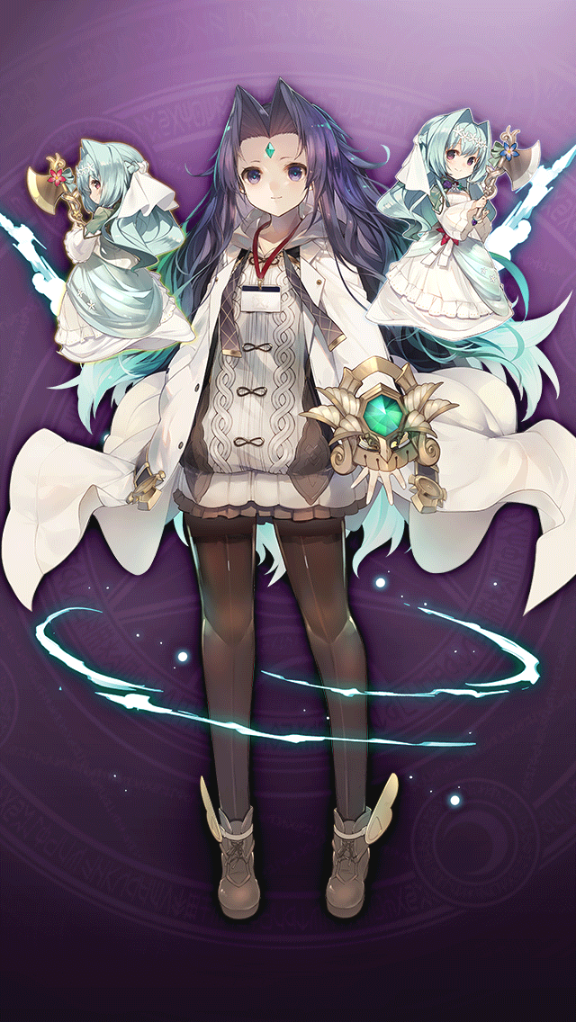 格林笔记、aesop (grimms notes)、goddess cuvelier (grimms notes) 3人女子 水色发 水蓝色瞳孔 斧头 蓝眼