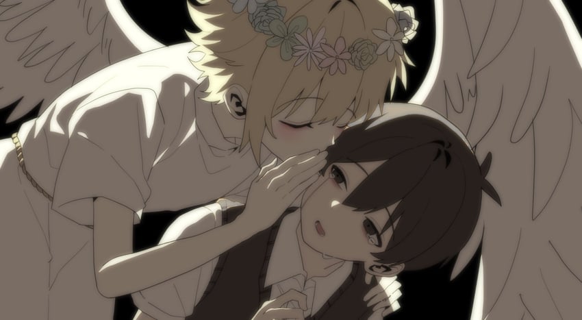 OMORI、Basil (OMORI)、Basil (OMORI) 2个男孩 替换服装 天使翅膀 呆毛 黑色背景
