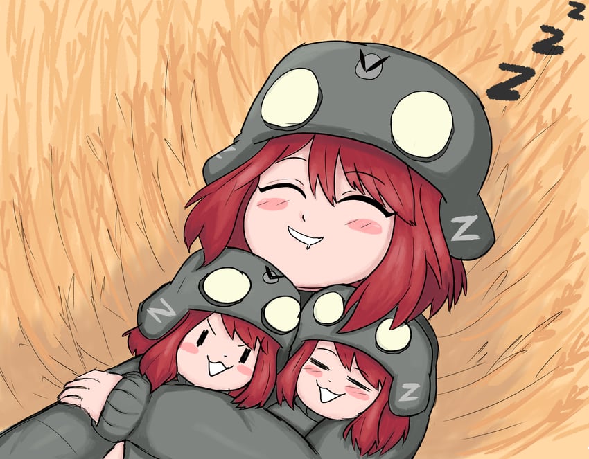 原创、面包车酱 3人女子 无语 微笑 腮红贴纸 Q版