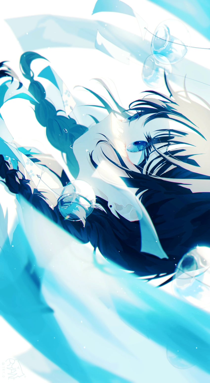 原创 1名女孩 黑发 黑色水手领 蓝眼 模糊