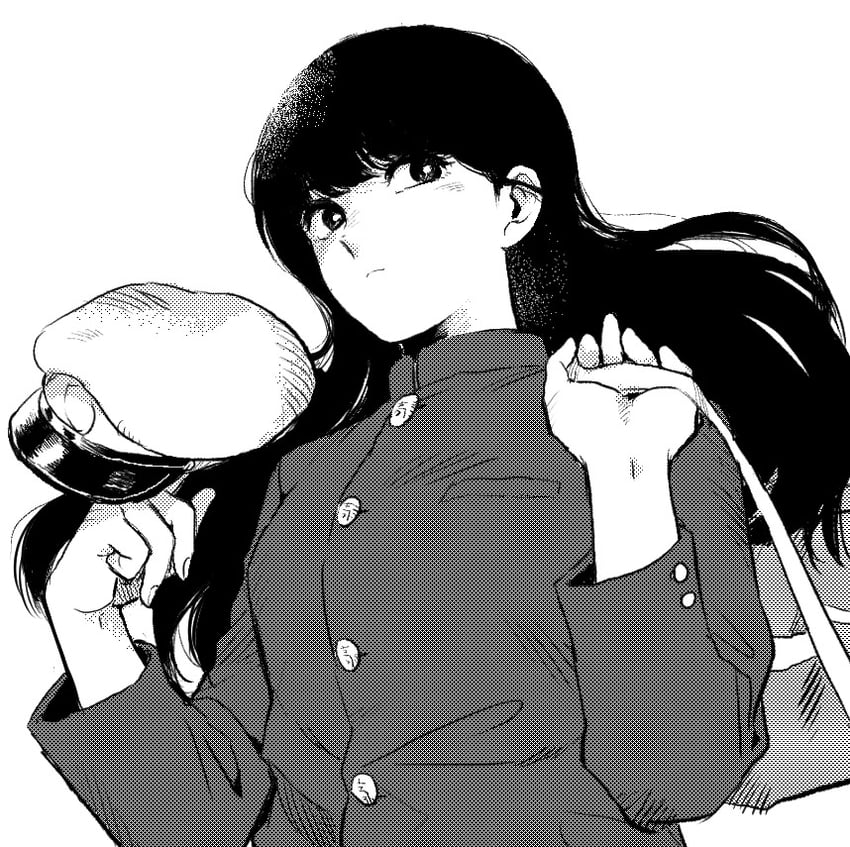 原创 1名女孩 包 黑发 学兰制服 灰度