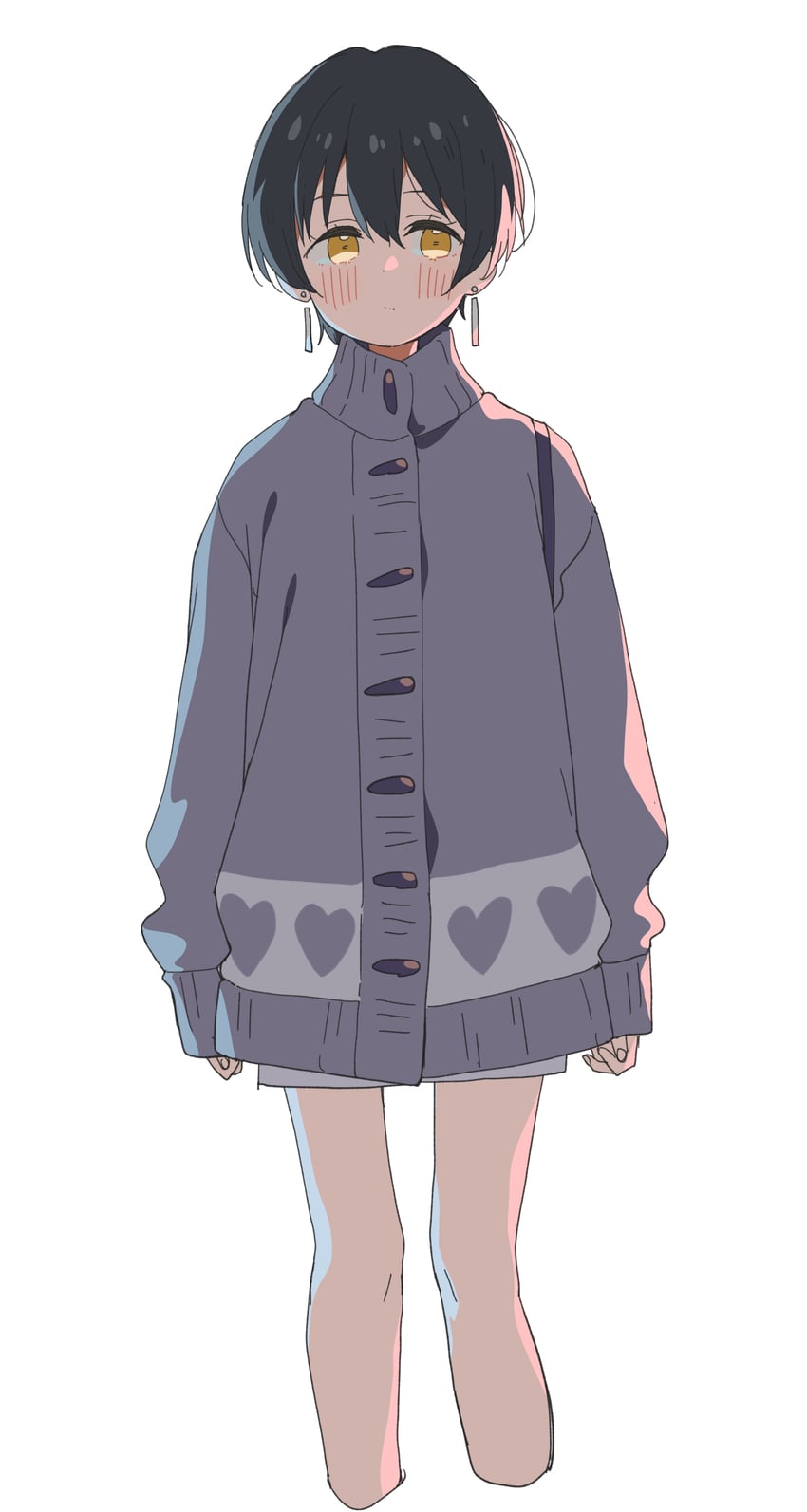 二次元插画 1名女孩 黑发 脸红 棕眼睛 闭嘴