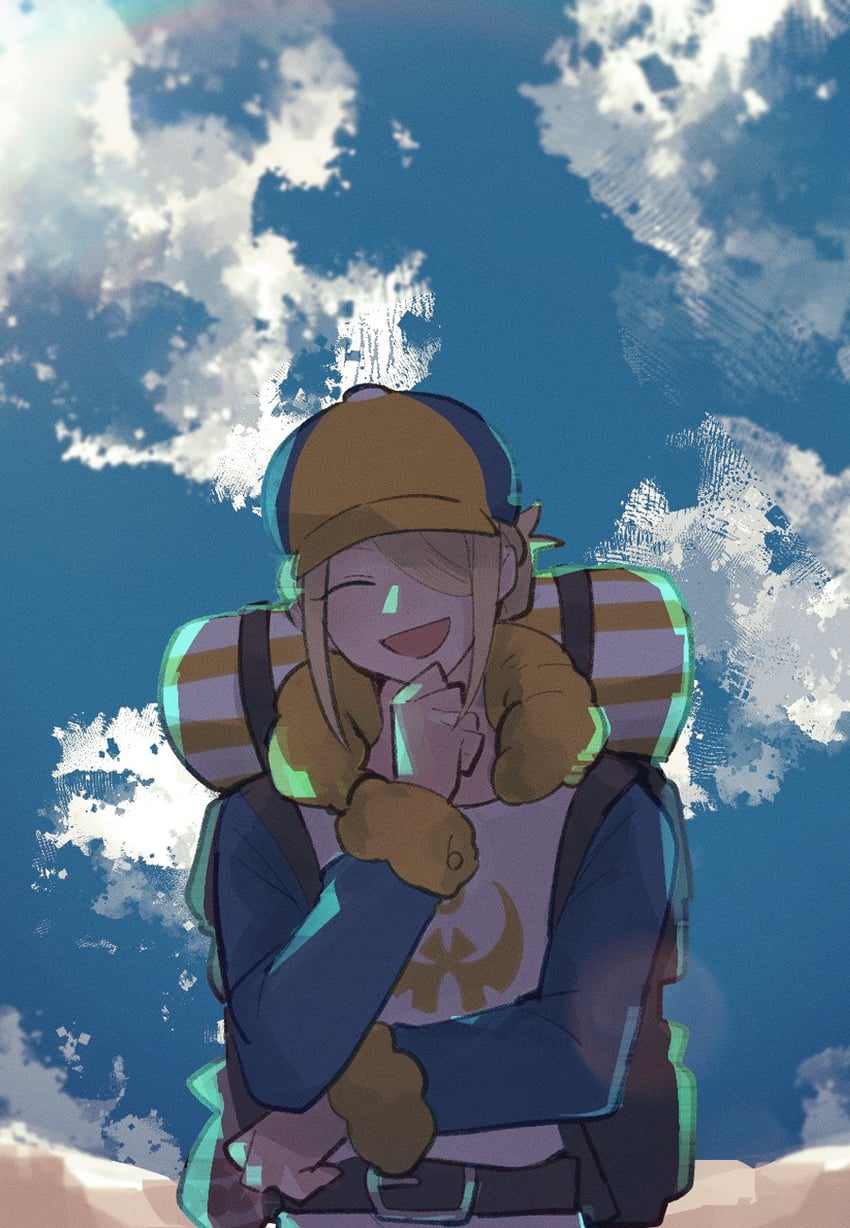 宝可梦、宝可梦传说：阿尔宙斯、望罗 (宝可梦) 1名男孩 手臂横在腰上 举手 包 腰带