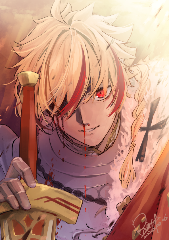 Fate/strange Fake、Fate系列、理查一世 (Fate) 1名男孩 铠甲 金发 血 铠甲上的血