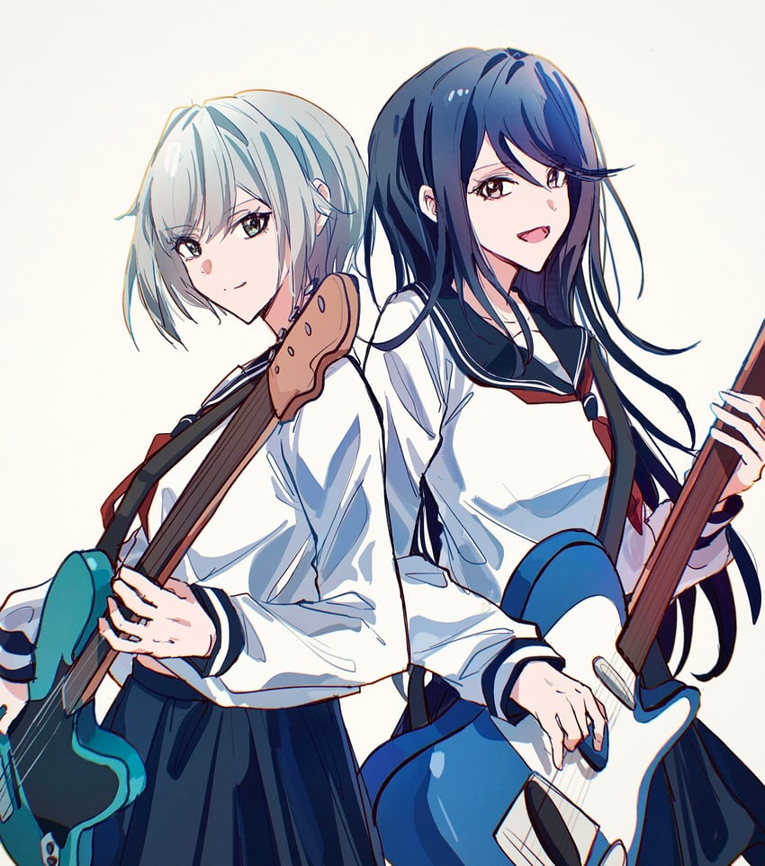 odoryanse (vocaloid)、世界计划、日野森志步 2名女孩 贝斯 黑发 黑色水手领 黑色裙子