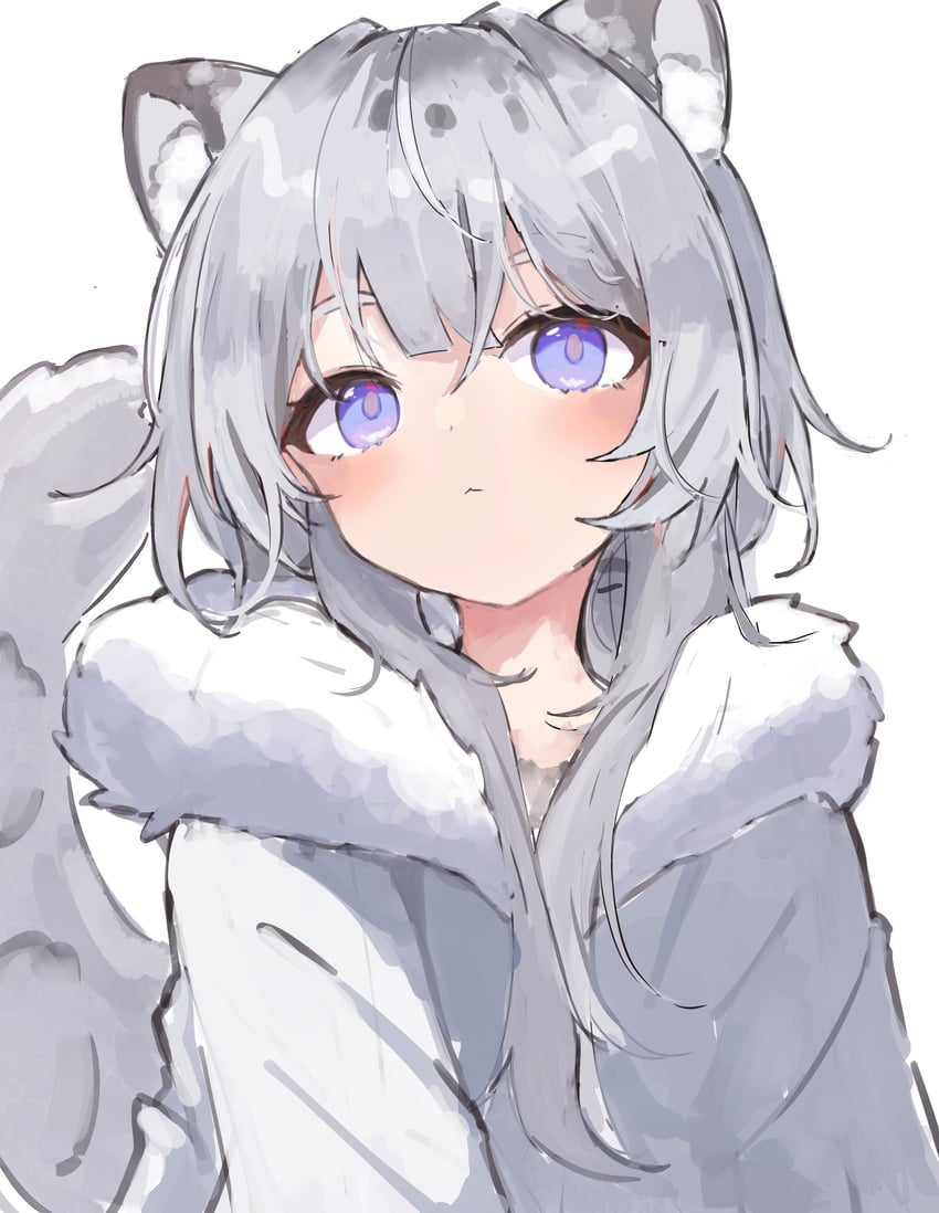 二次元插画 1名女孩 :< 兽耳毛 兽耳 蓝眼