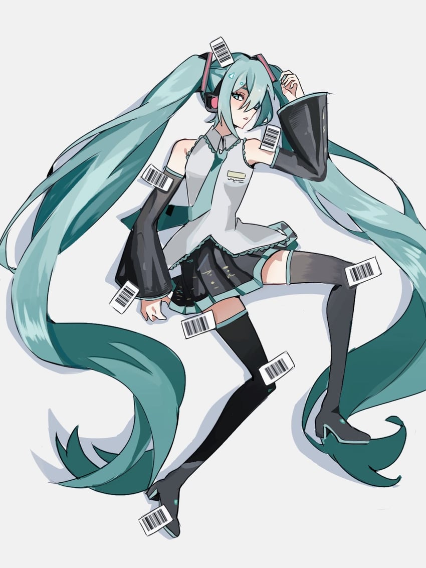 VOCALOID、初音未来 1名女孩 荒谬的长发 水色瞳 水色发 水蓝色领带